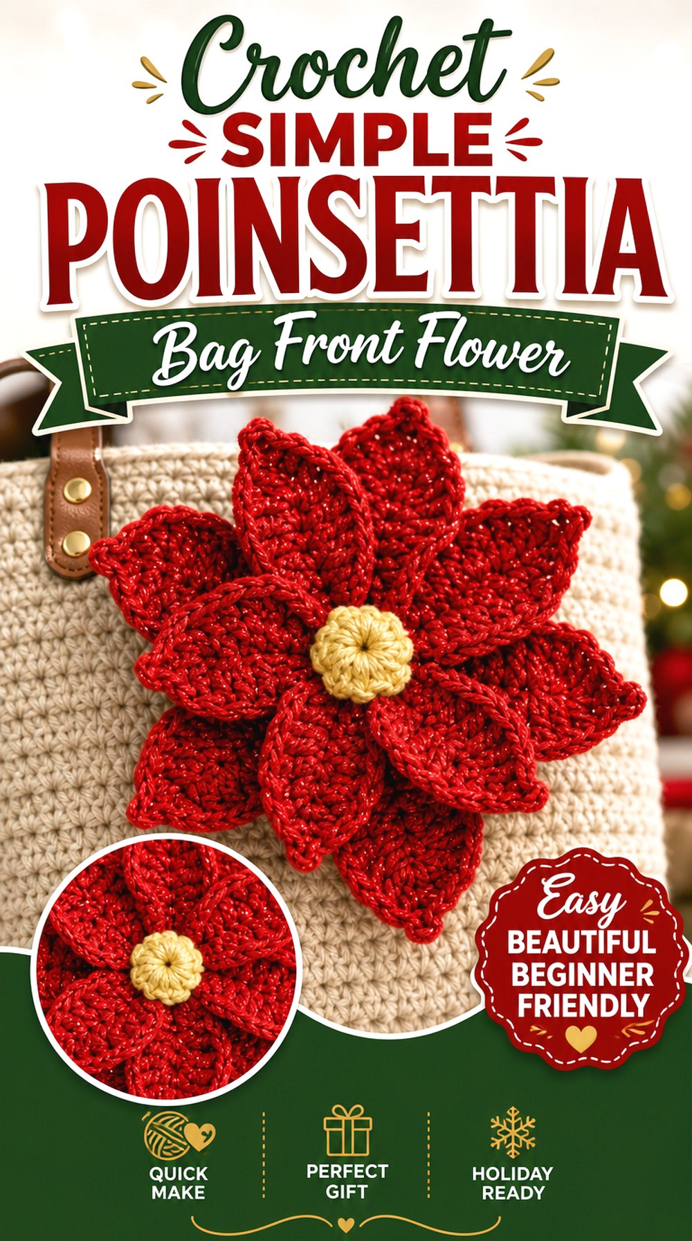 Crochet Simple Poinsettia Bag Front Flower