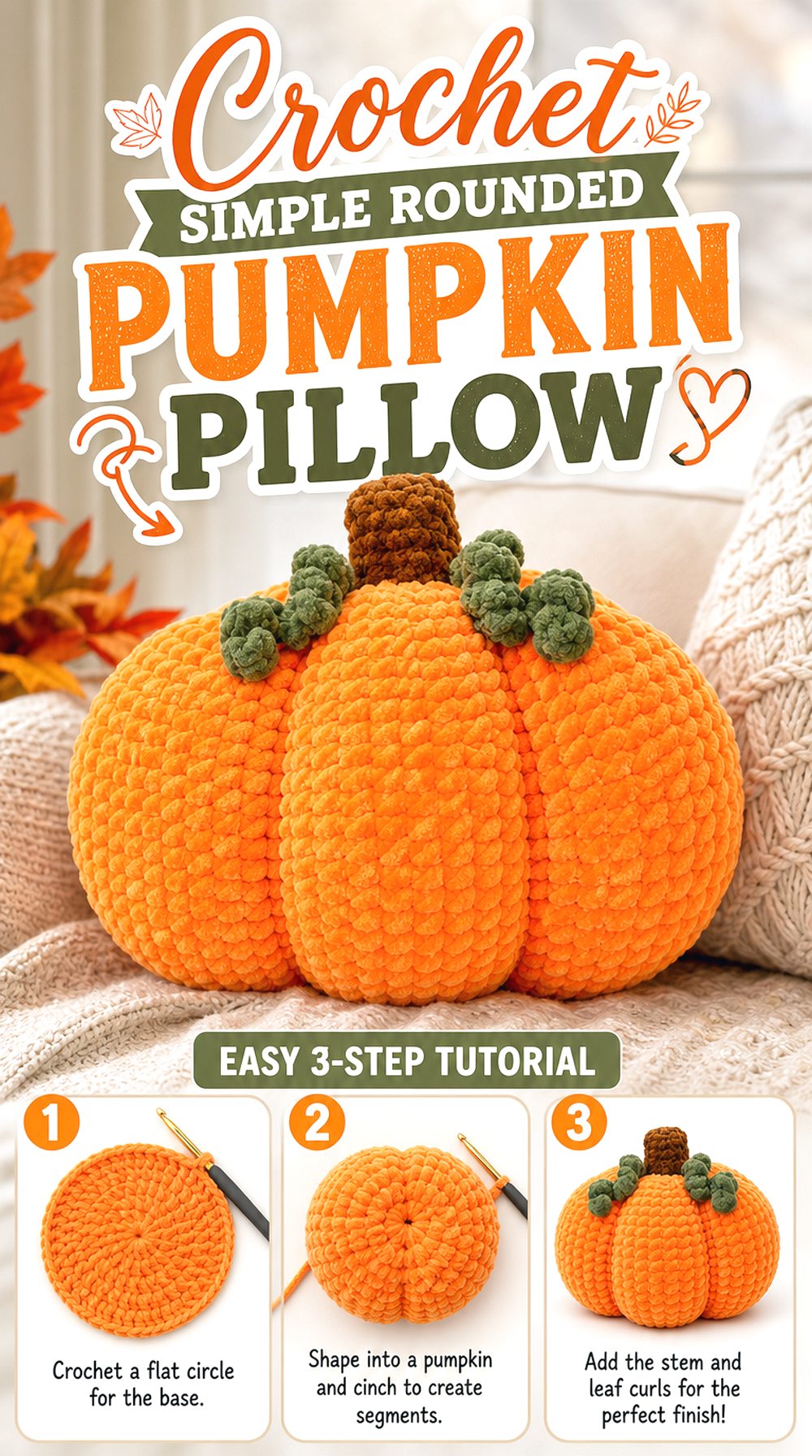Crochet Simple Rounded Pumpkin Pillow