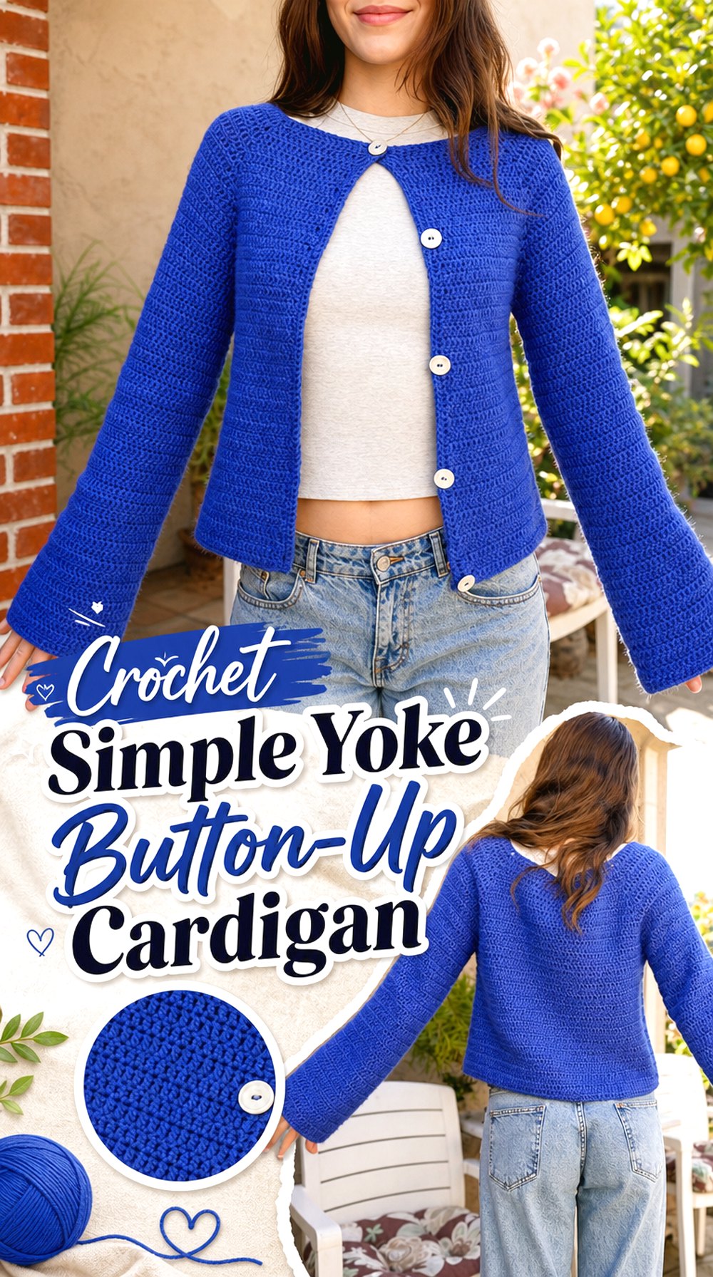Crochet Simple Yoke Button Up Cardigan