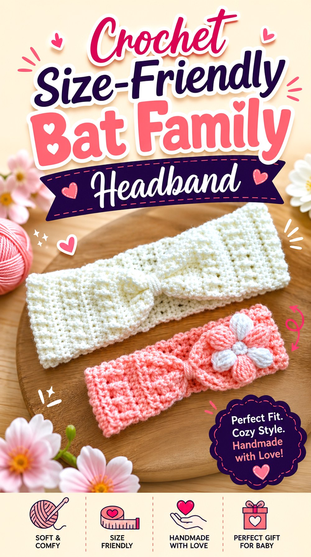 Crochet Size Friendly Bat Family Headband