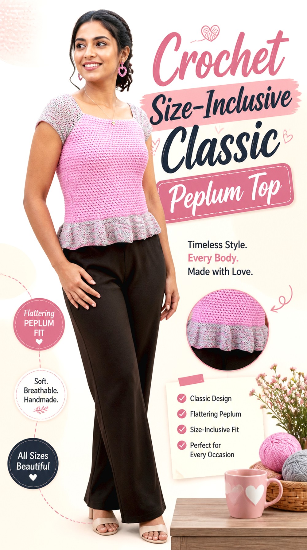 Crochet Size Inclusive Classic Peplum Top