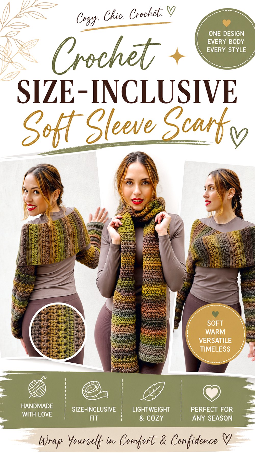 Crochet Size Inclusive Soft Sleeve Scarf