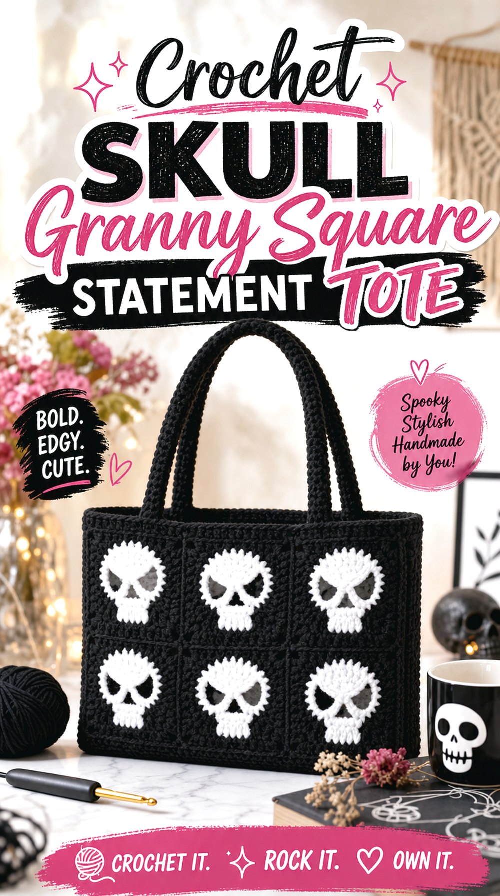 Crochet Skull Granny Square Statement Tote