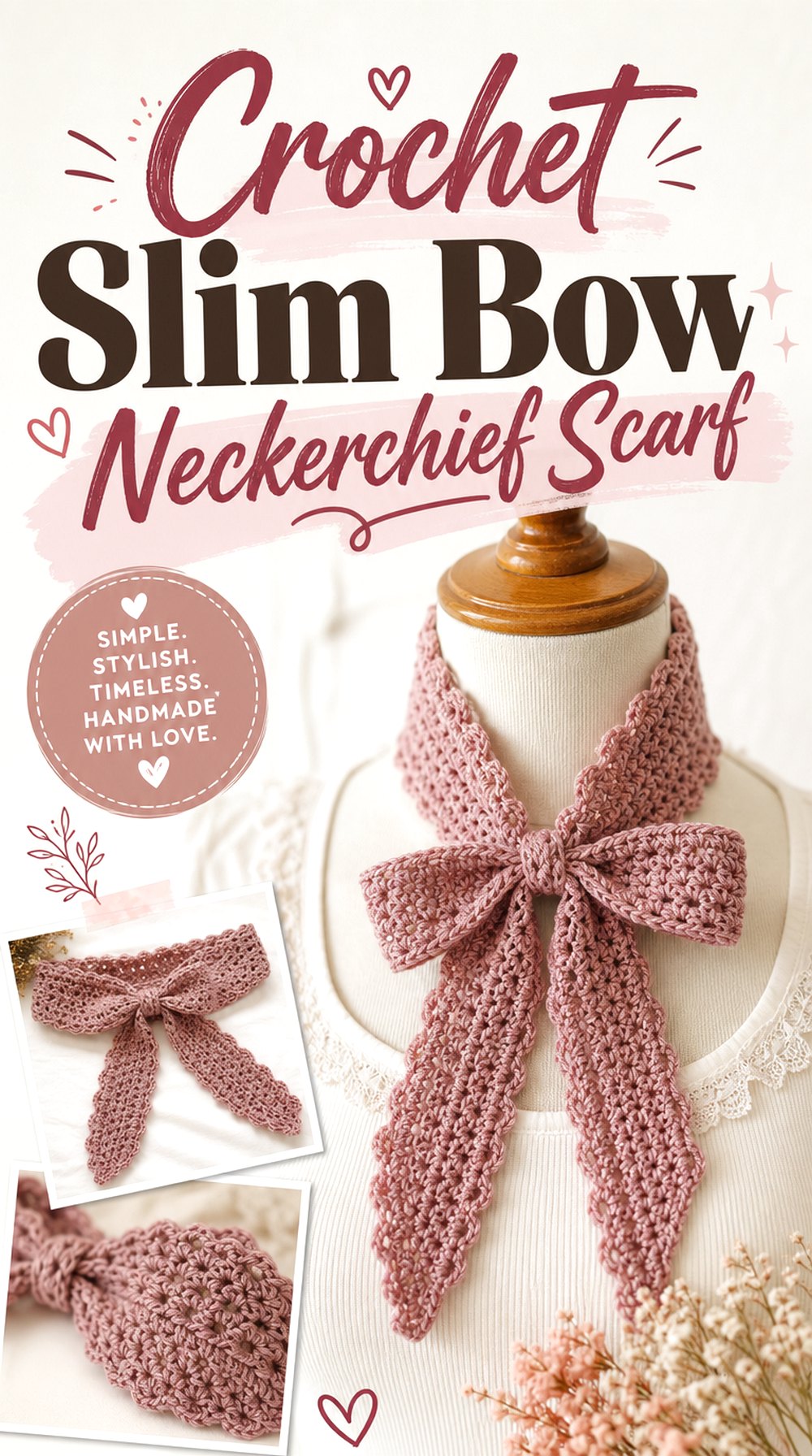 Crochet Slim Bow Neckerchief Scarf