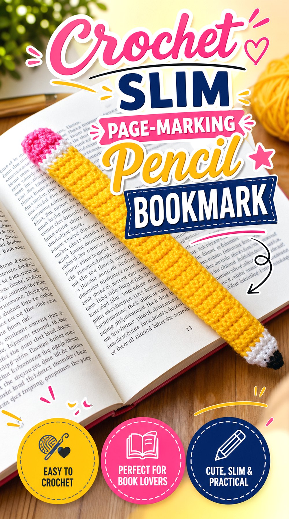 Crochet Slim Page Marking Pencil Bookmark
