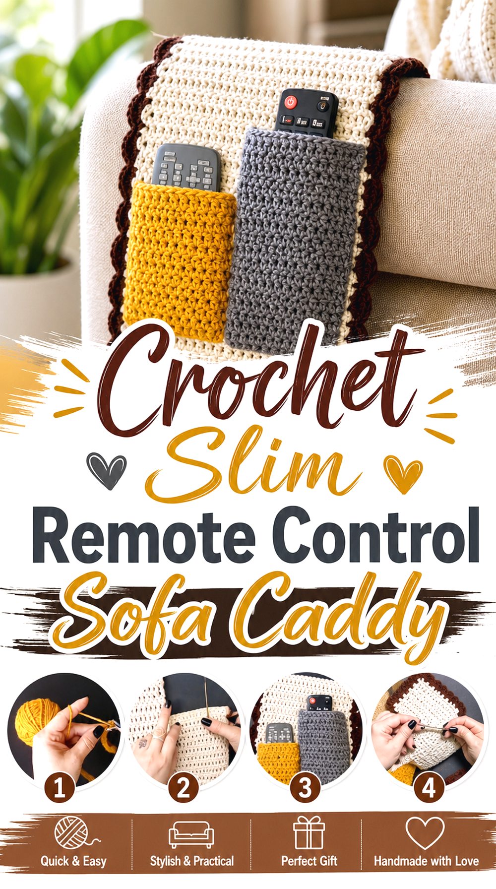 Crochet Slim Remote Control Sofa Caddy