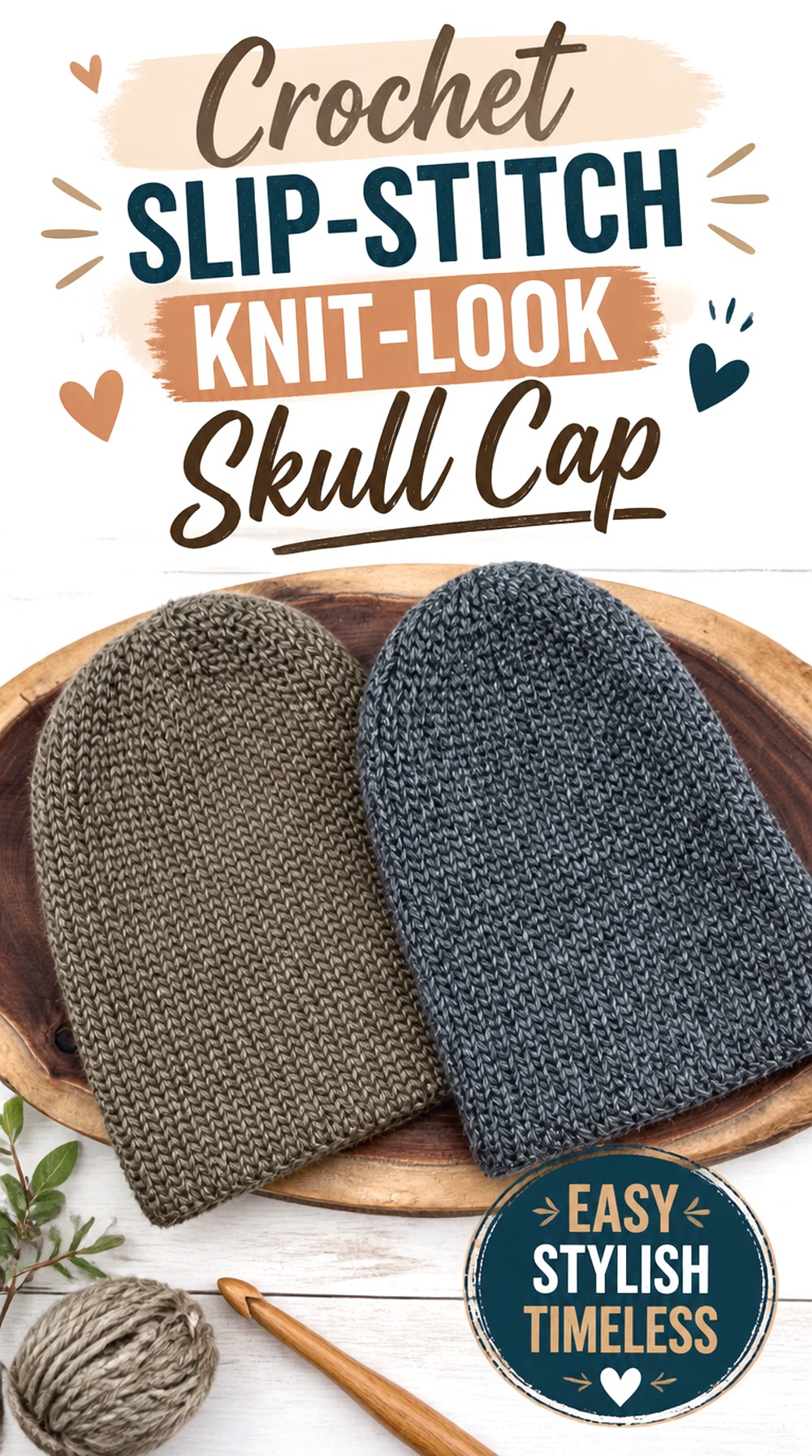 Crochet Slip Stitch Knit Look Skull Cap