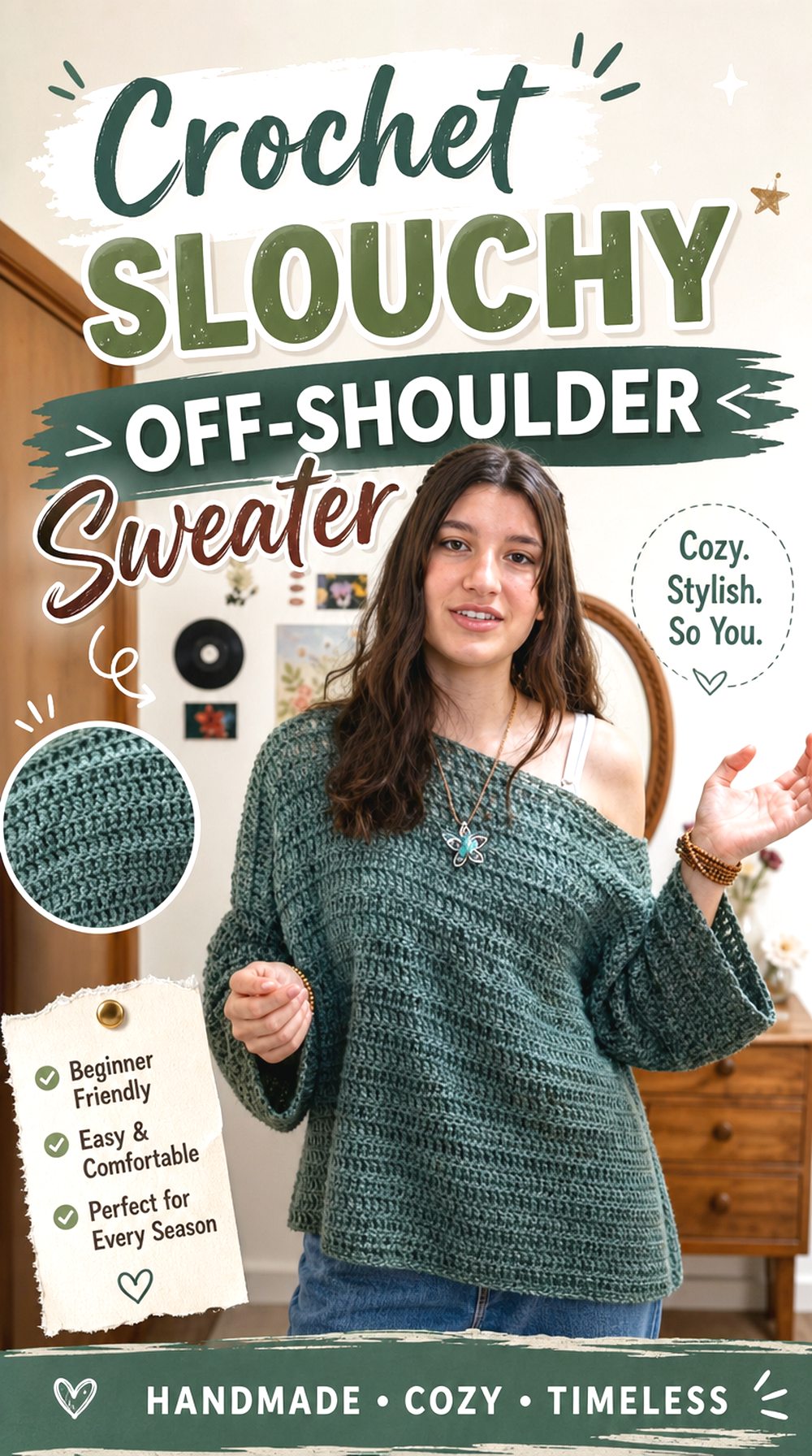 Crochet Slouchy Off Shoulder Sweater