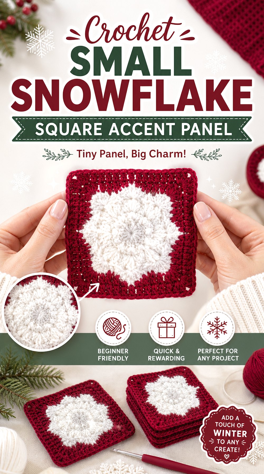 Crochet Small Snowflake Square Accent Panel