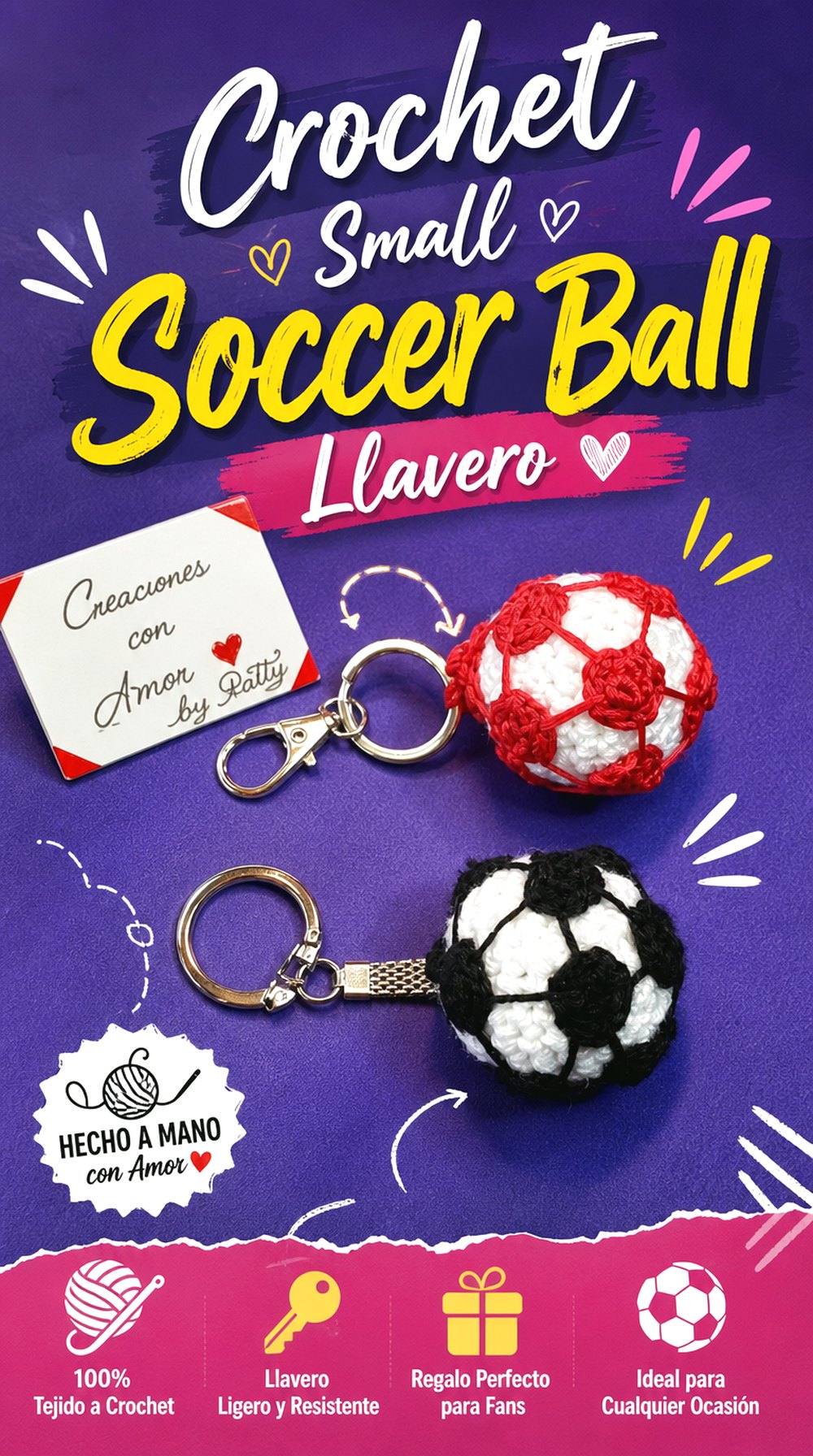 Crochet Small Soccer Ball Llavero