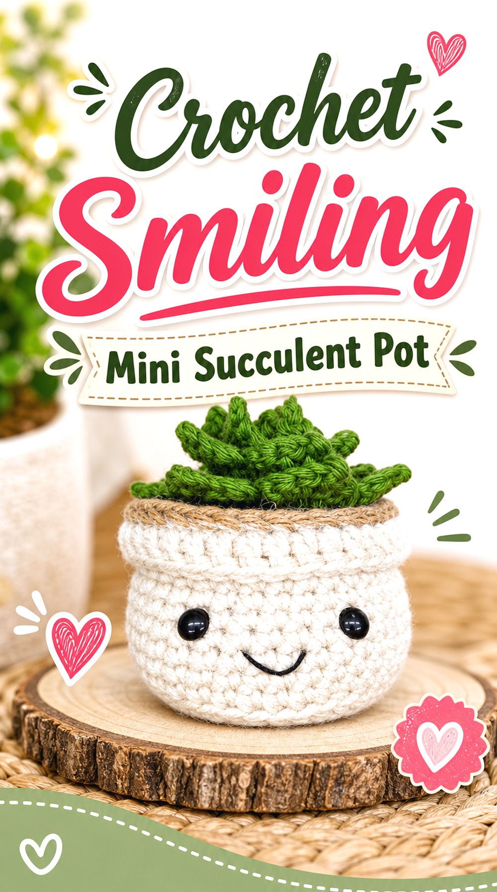 Crochet Smiling Mini Succulent Pot