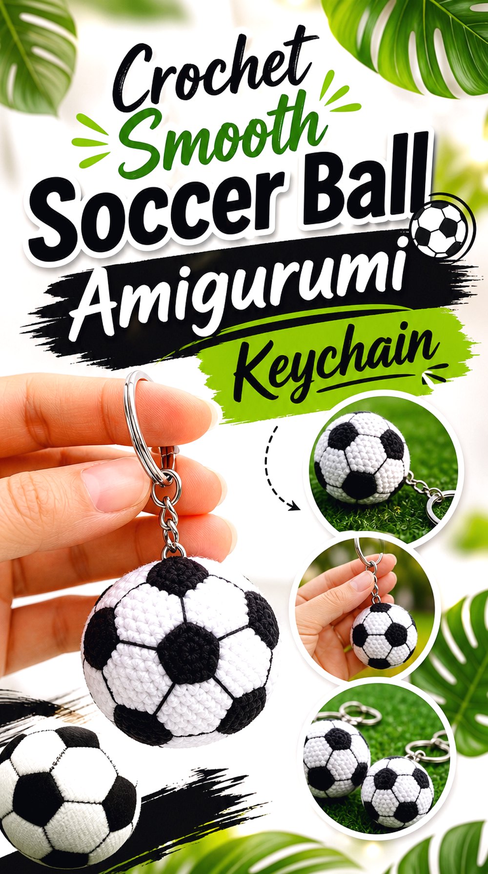 Crochet Smooth Soccer Ball Amigurumi Keychain