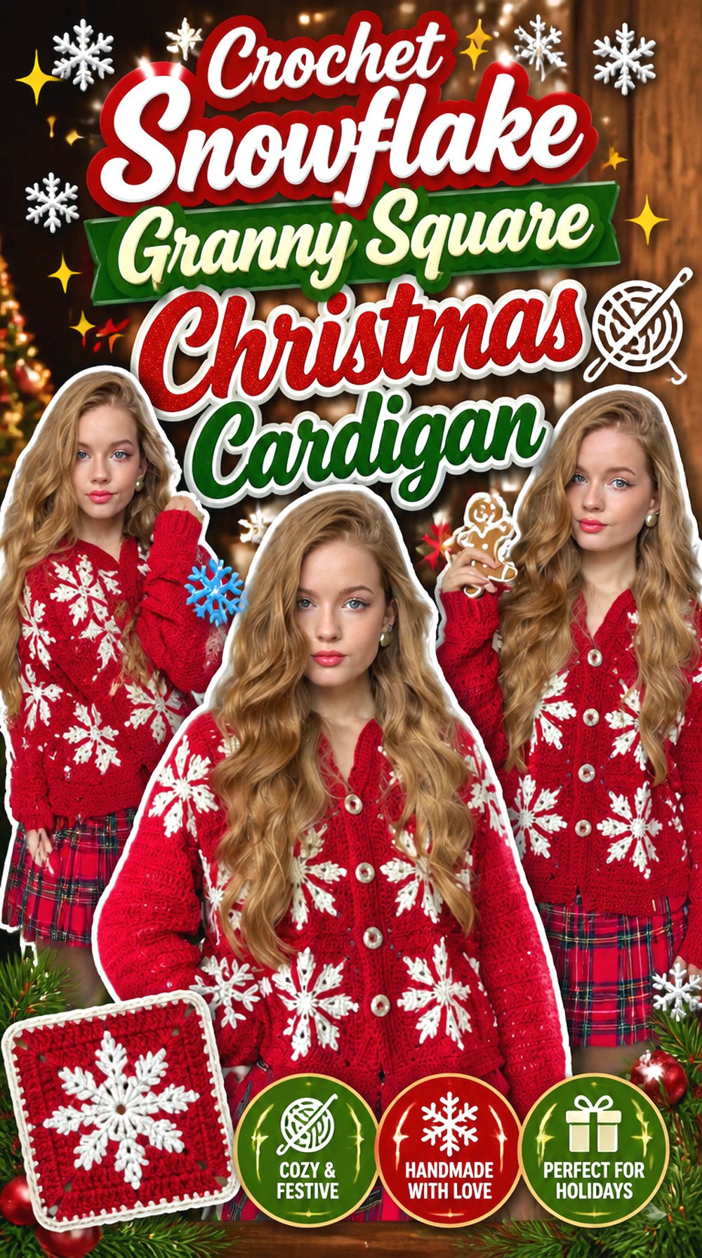 Crochet Snowflake Granny Square Christmas Cardigan
