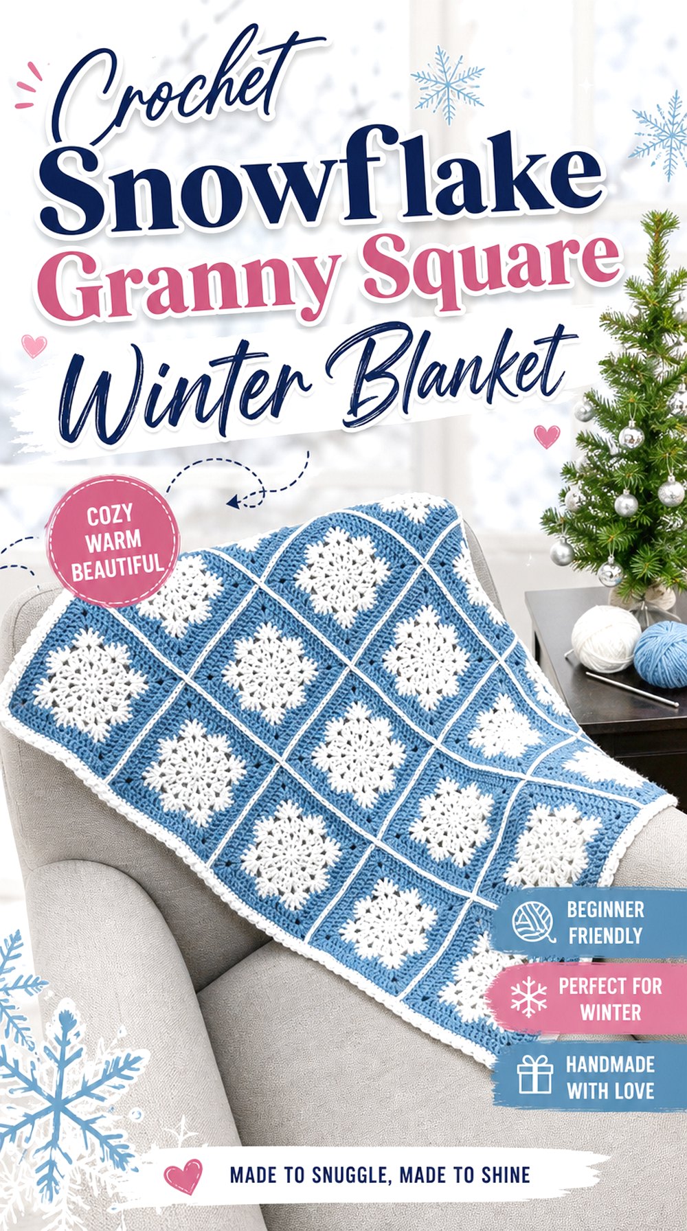 Crochet Snowflake Granny Square Winter Blanket