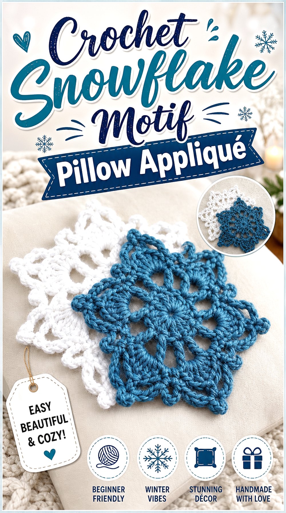 Crochet Snowflake Motif Pillow Appliqué