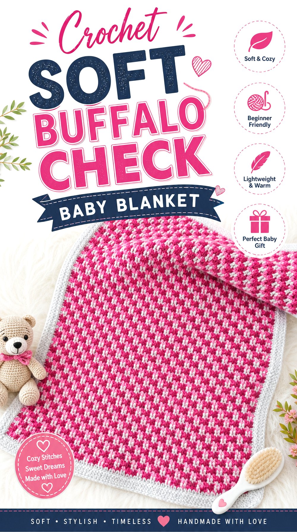 Crochet Soft Buffalo Check Baby Blanket