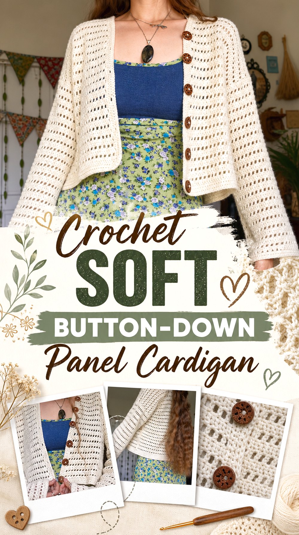 Crochet Soft Button Down Panel Cardigan