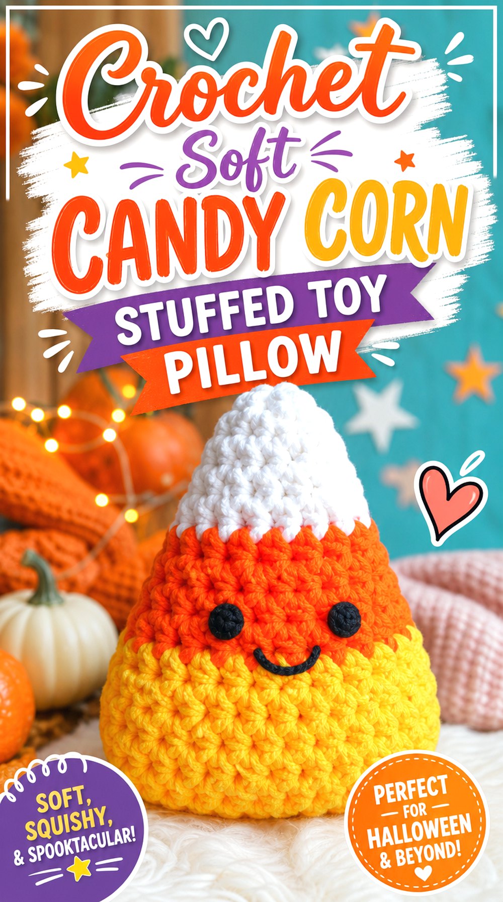 Crochet Soft Candy Corn Stuffed Toy Pillow