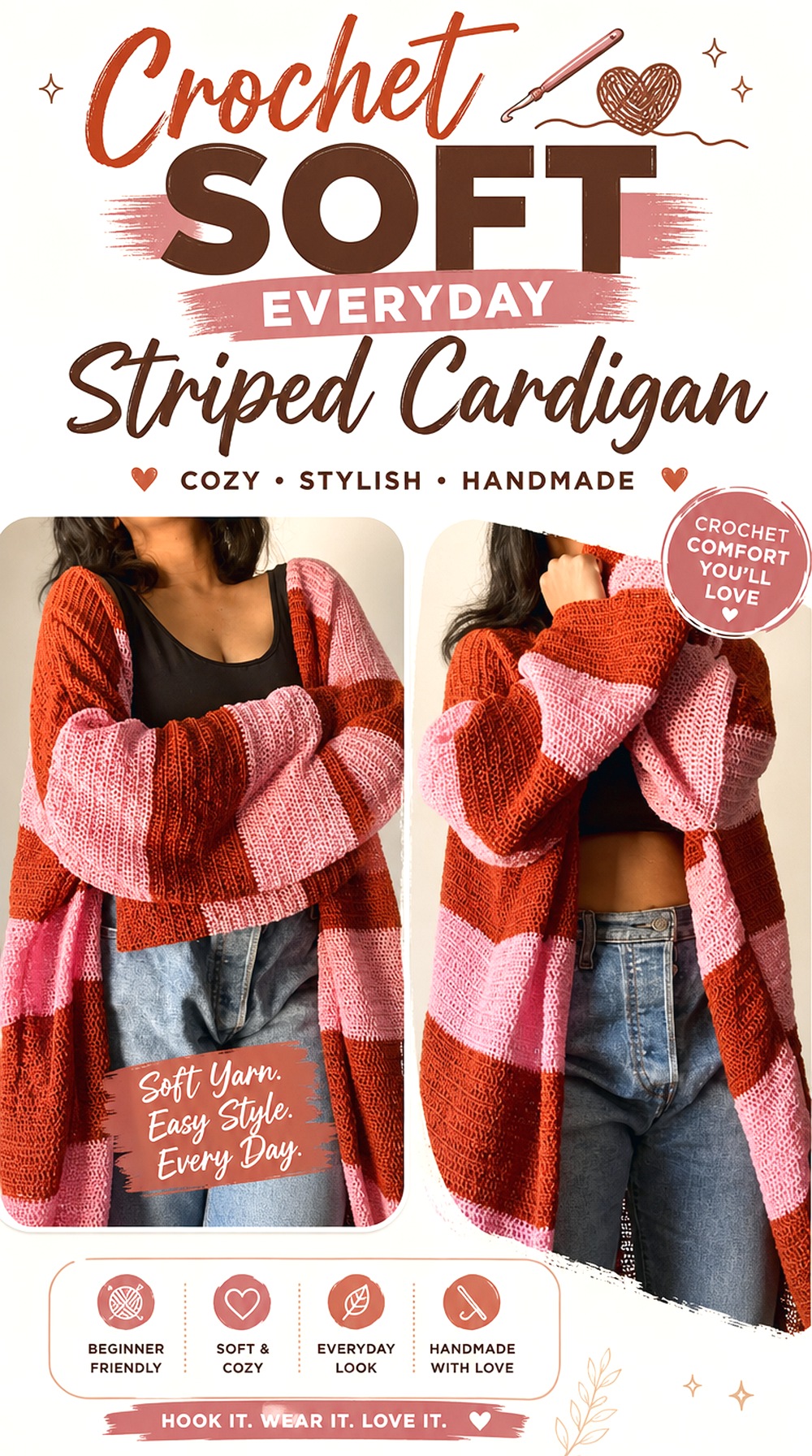 Crochet Soft Everyday Striped Cardigan