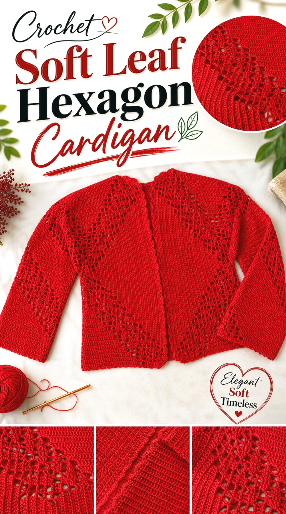 Crochet Soft Leaf Hexagon Cardigan
