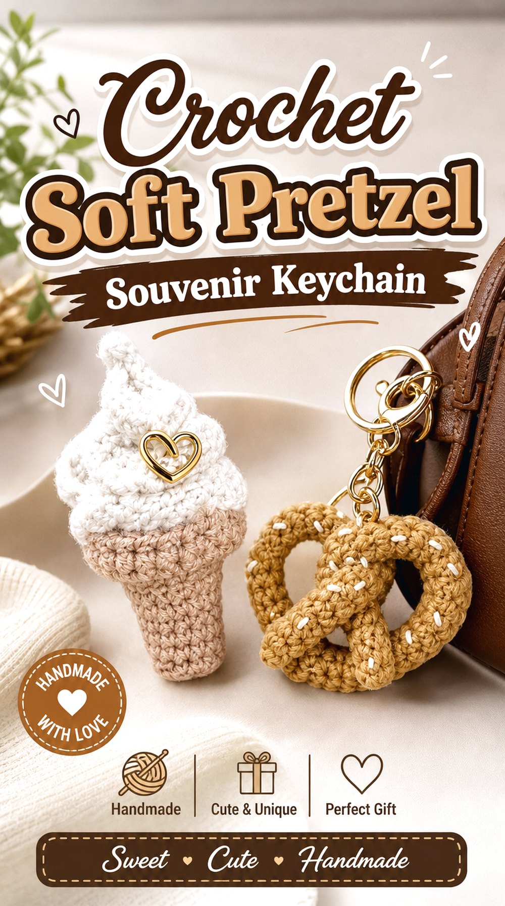 Crochet Soft Pretzel Souvenir Keychain