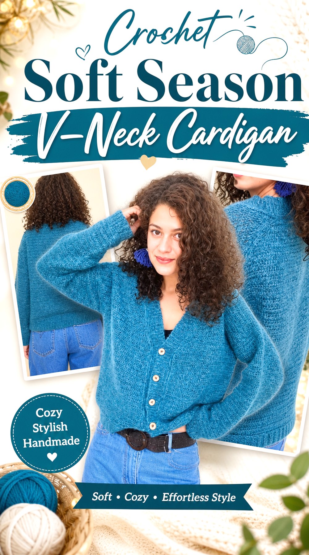 Crochet Soft Season V Neck Cardigan