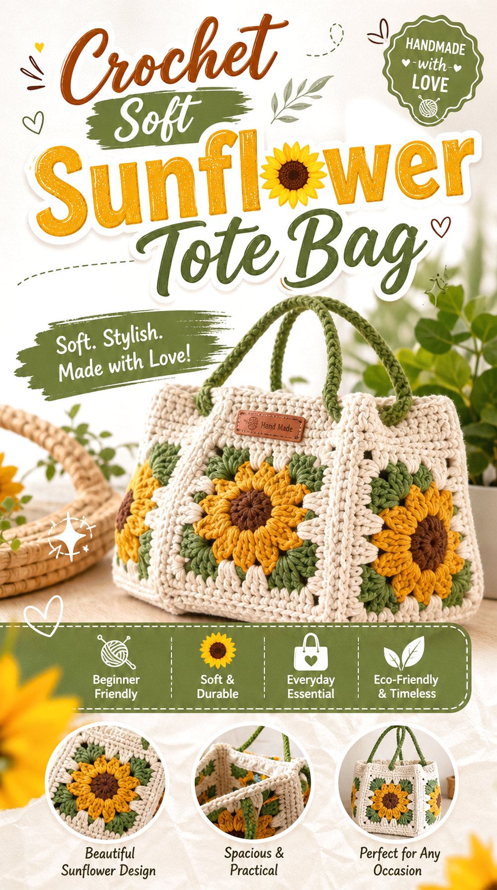 Crochet Soft Sunflower Tote Bag