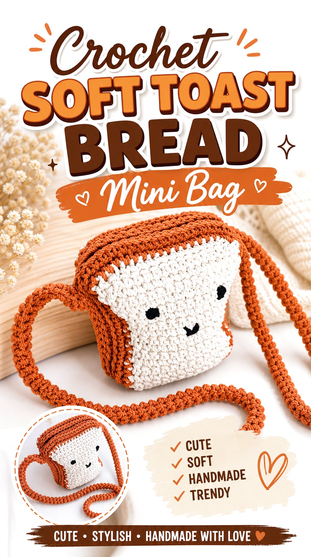 Crochet Soft Toast Bread Mini Bag