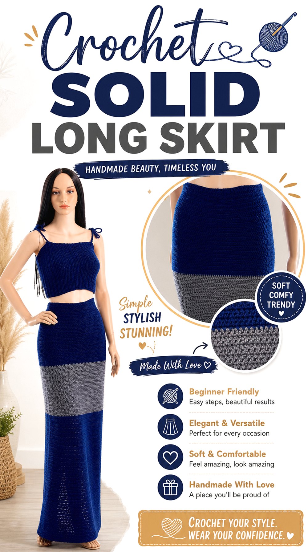 Crochet Solid Long Skirt