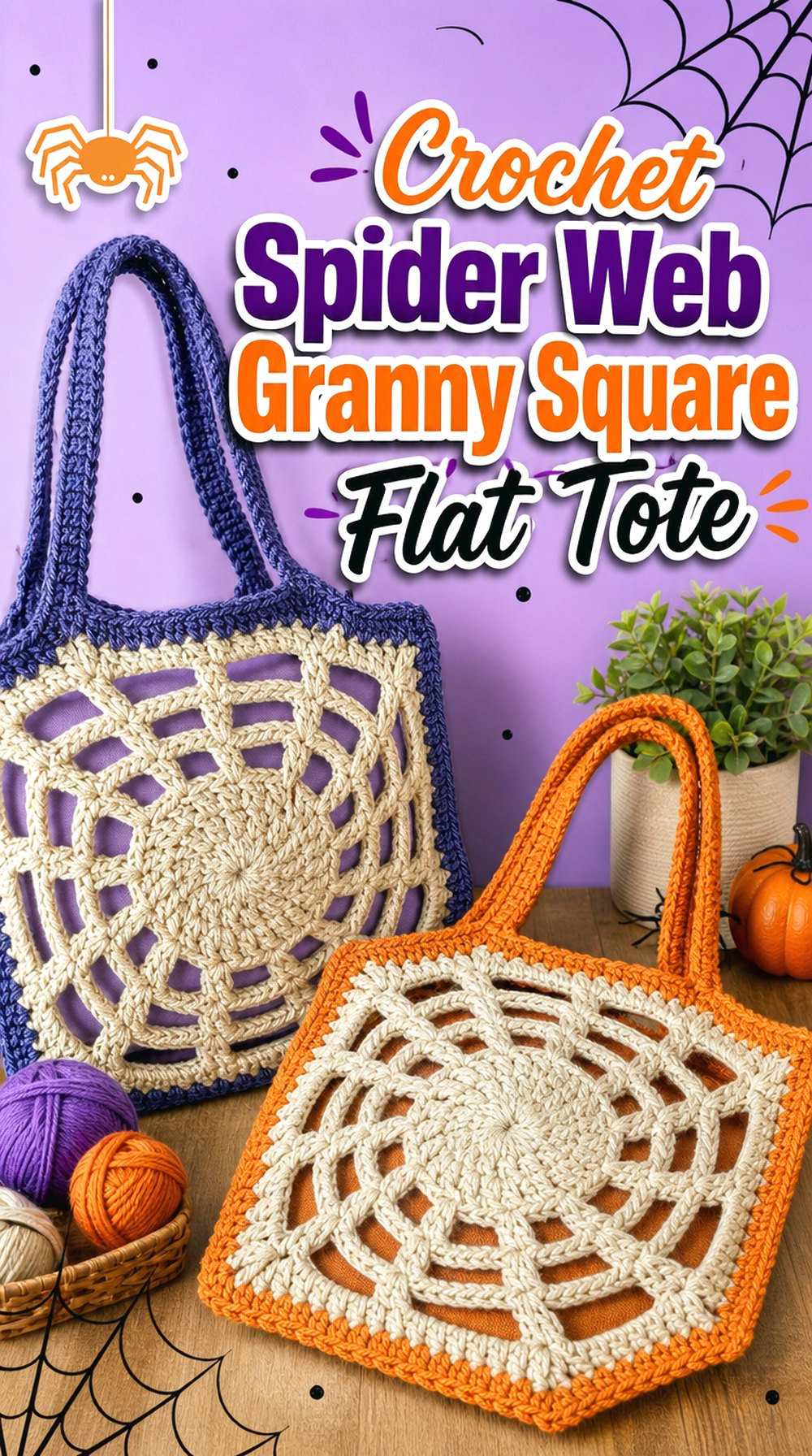 Crochet Spider Web Granny Square Flat Tote