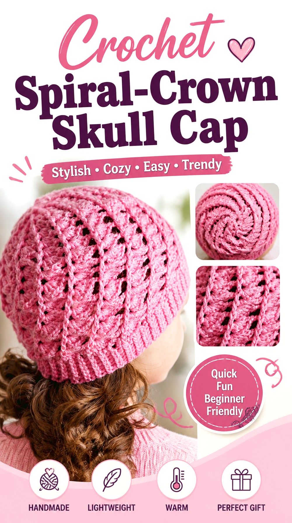 Crochet Spiral Crown Skull Cap