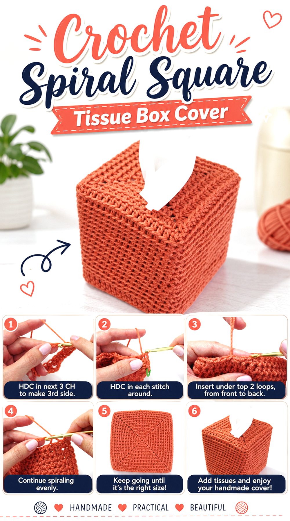 Crochet Spiral Square Tissue Box Cover