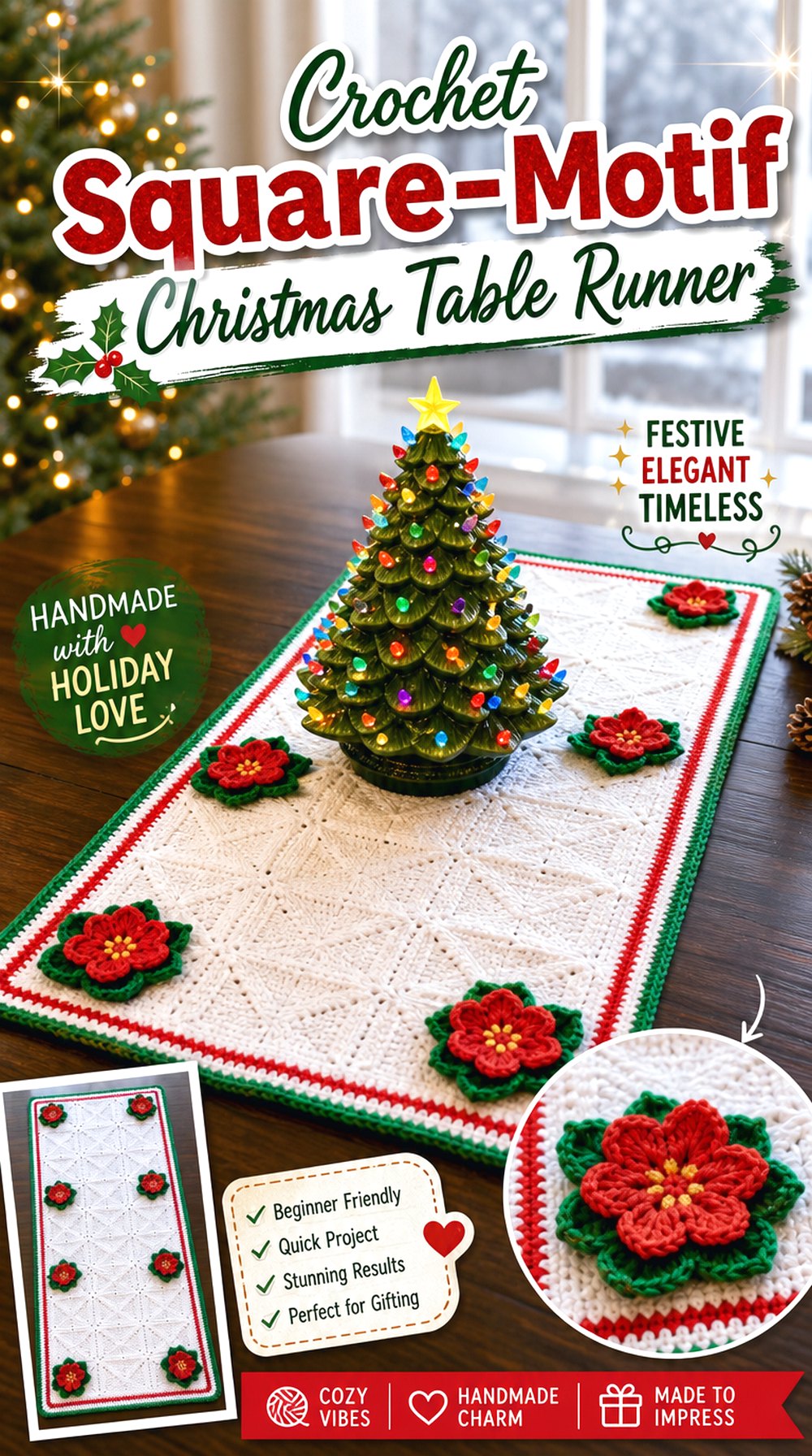 Crochet Square Motif Christmas Table Runner