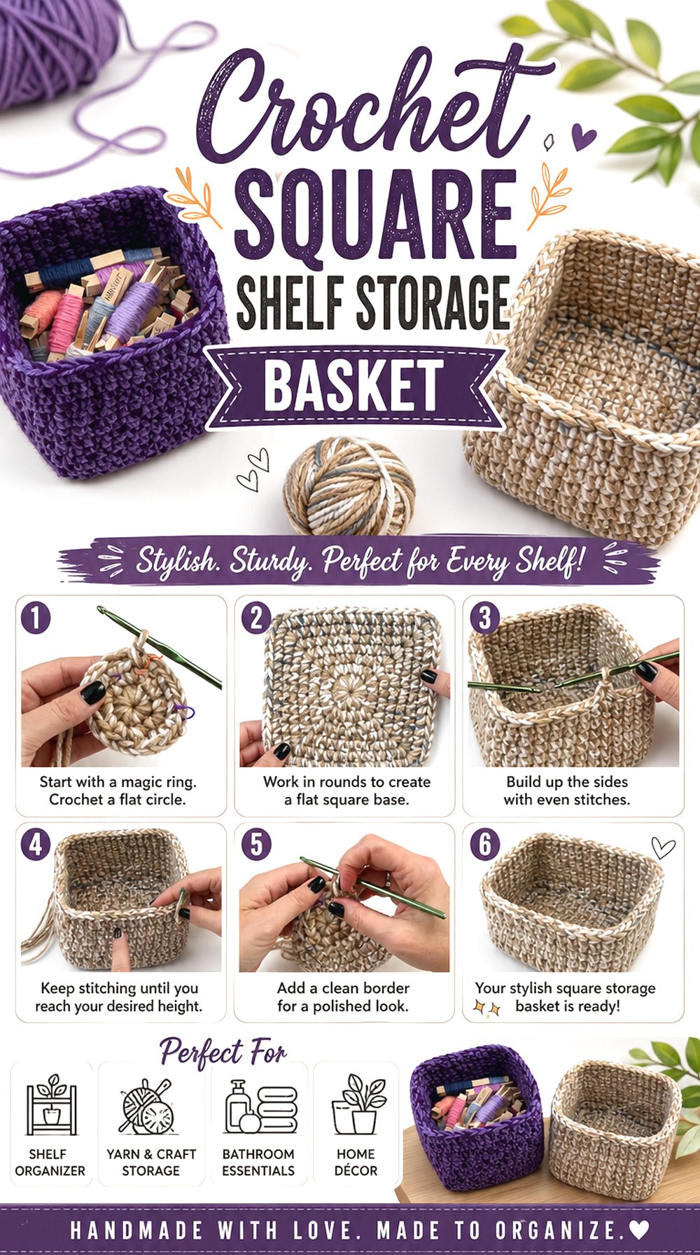 Crochet Square Shelf Storage Basket
