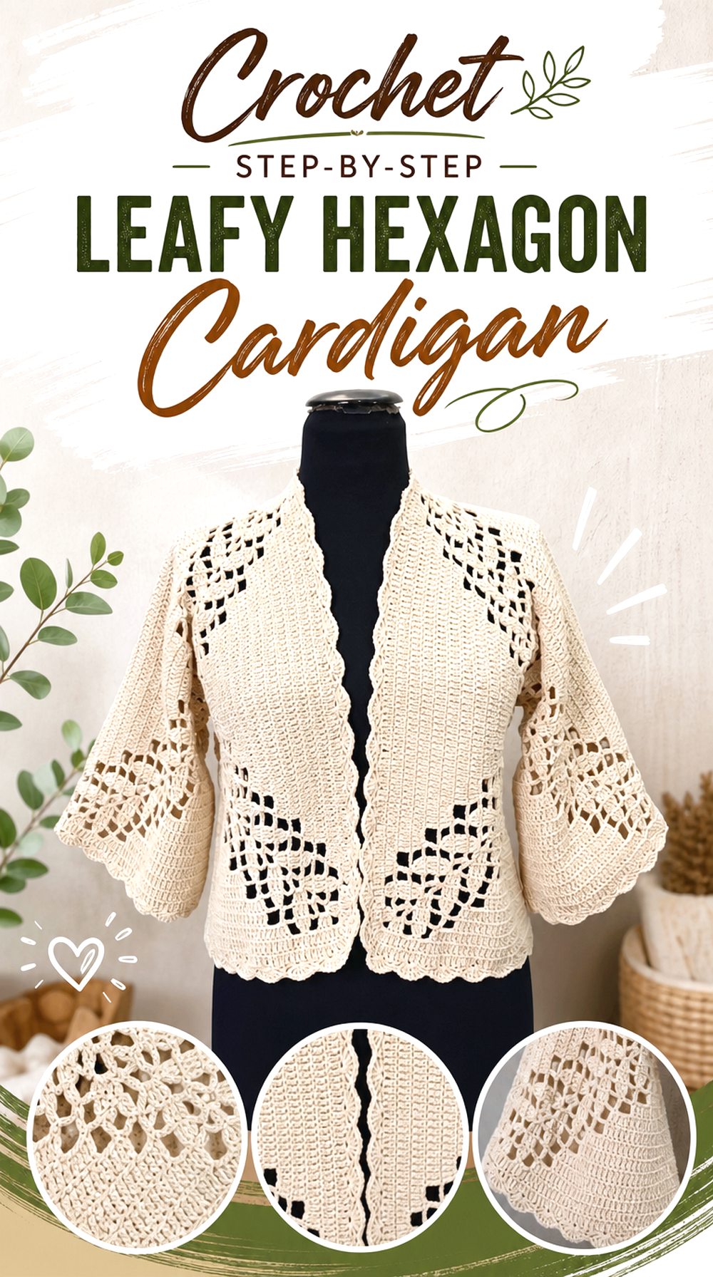 Crochet Step by Step Leafy Hexagon Cardigan
