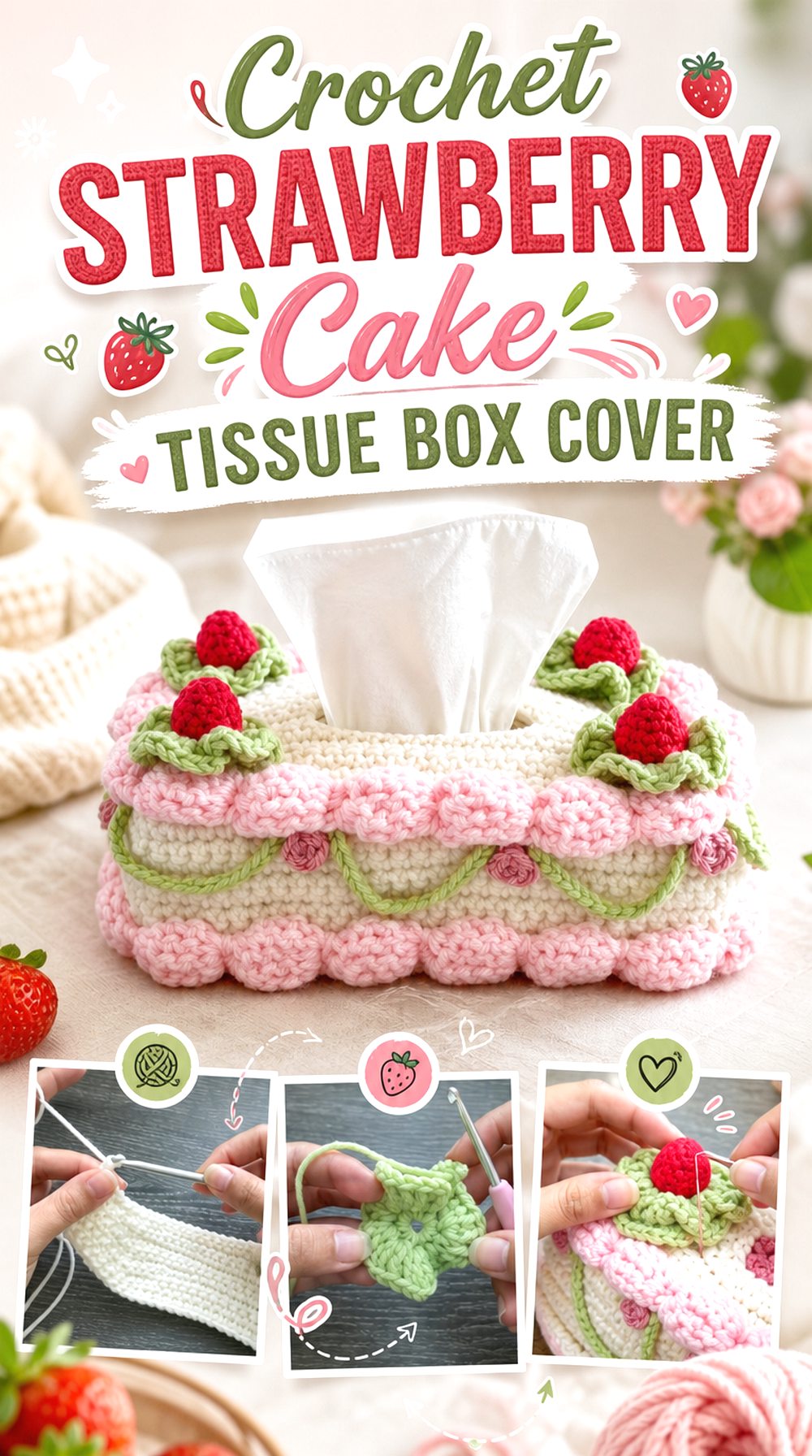 Crochet Strawberry Cake Tissue Box Cover