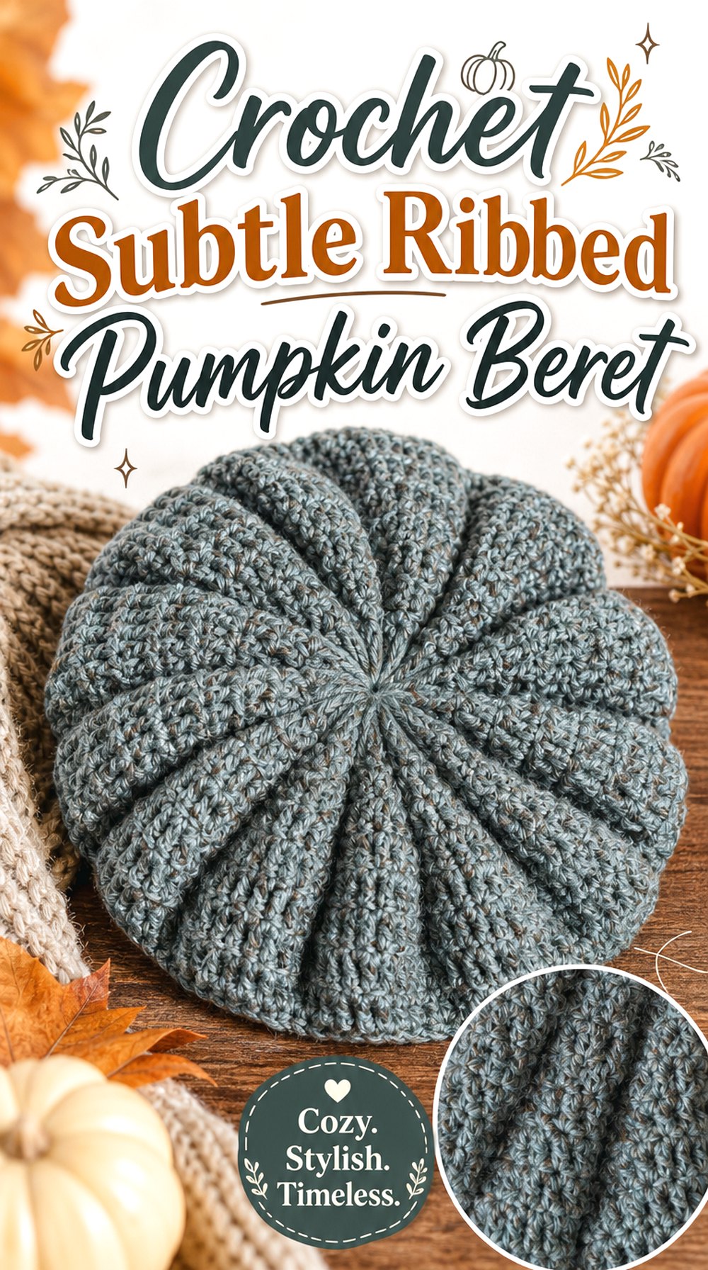 Crochet Subtle Ribbed Pumpkin Beret