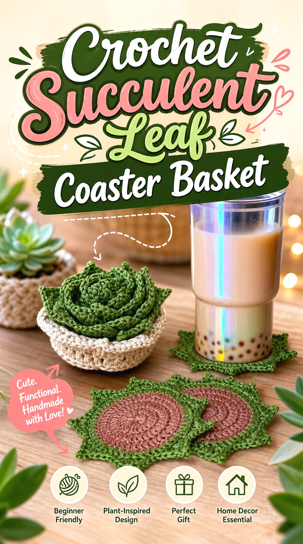 Crochet Succulent Leaf Coaster Basket