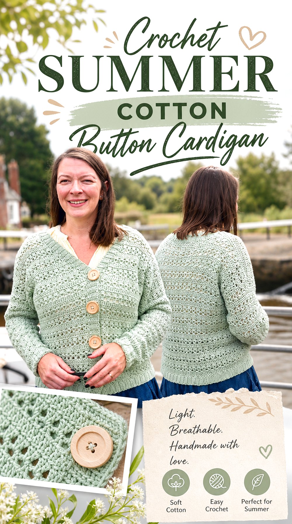 Crochet Summer Cotton Button Cardigan