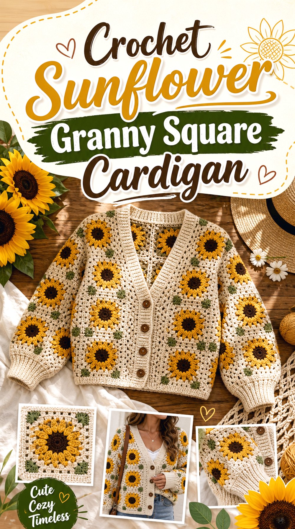 Crochet Sunflower Granny Square Cardigan