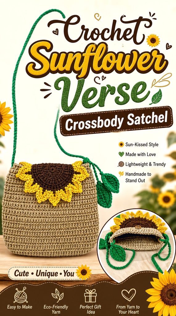 Crochet Sunflower Verse Crossbody Satchel