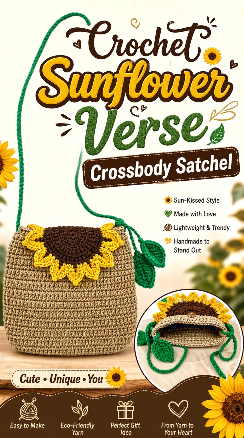 Crochet Sunflower Verse Crossbody Satchel