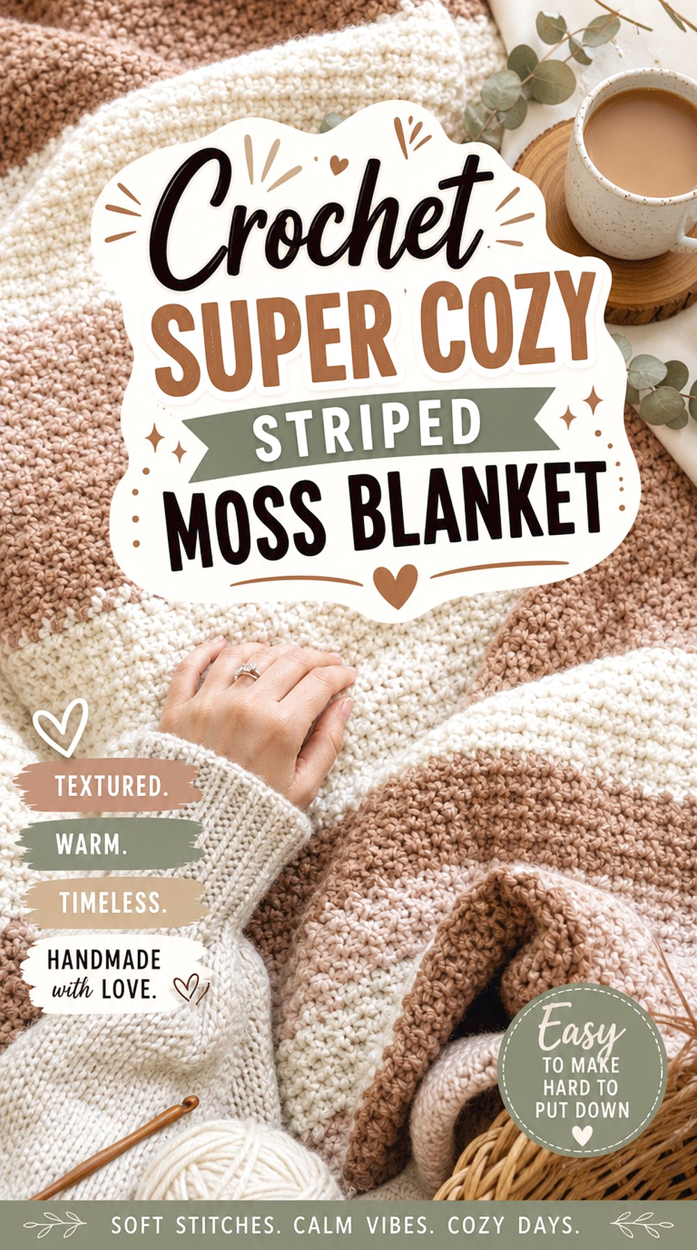 Crochet Super Cozy Striped Moss Blanket