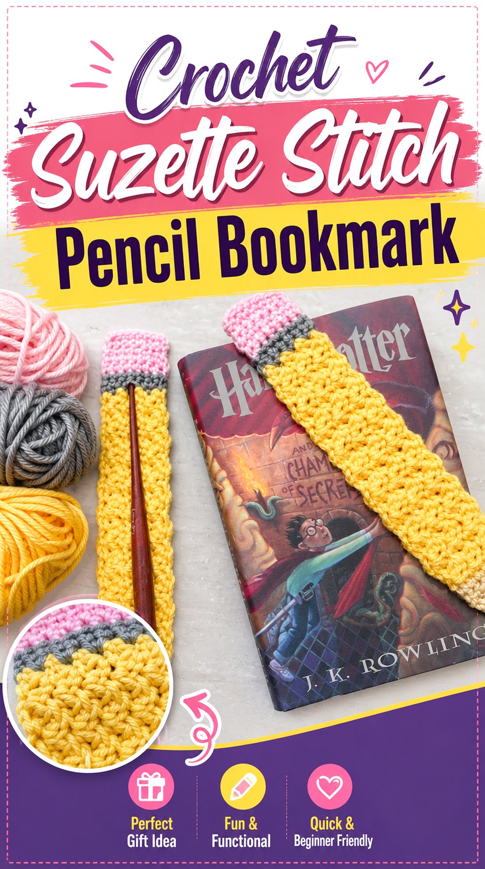 Crochet Suzette Stitch Pencil Bookmark