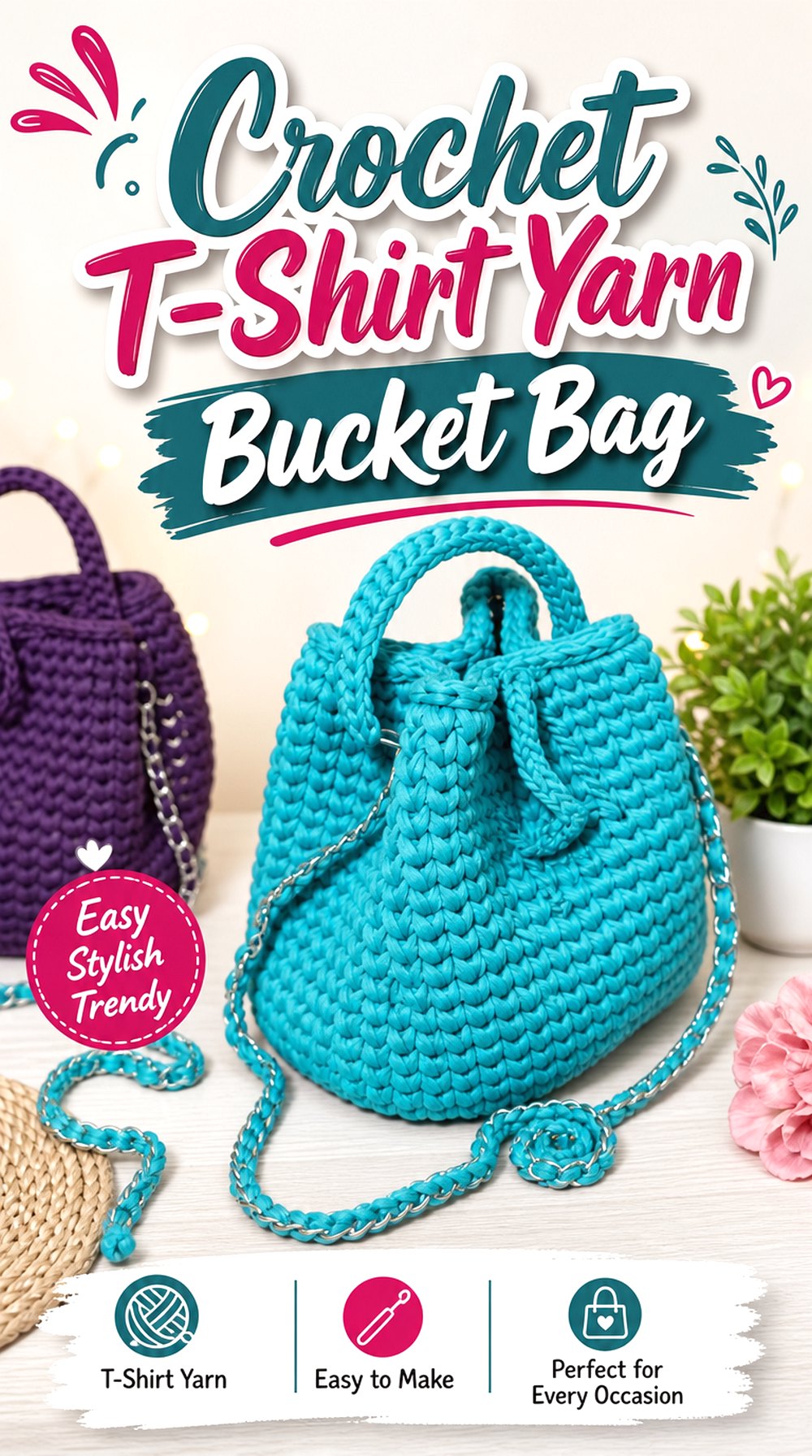 Crochet T Shirt Yarn Bucket Bag