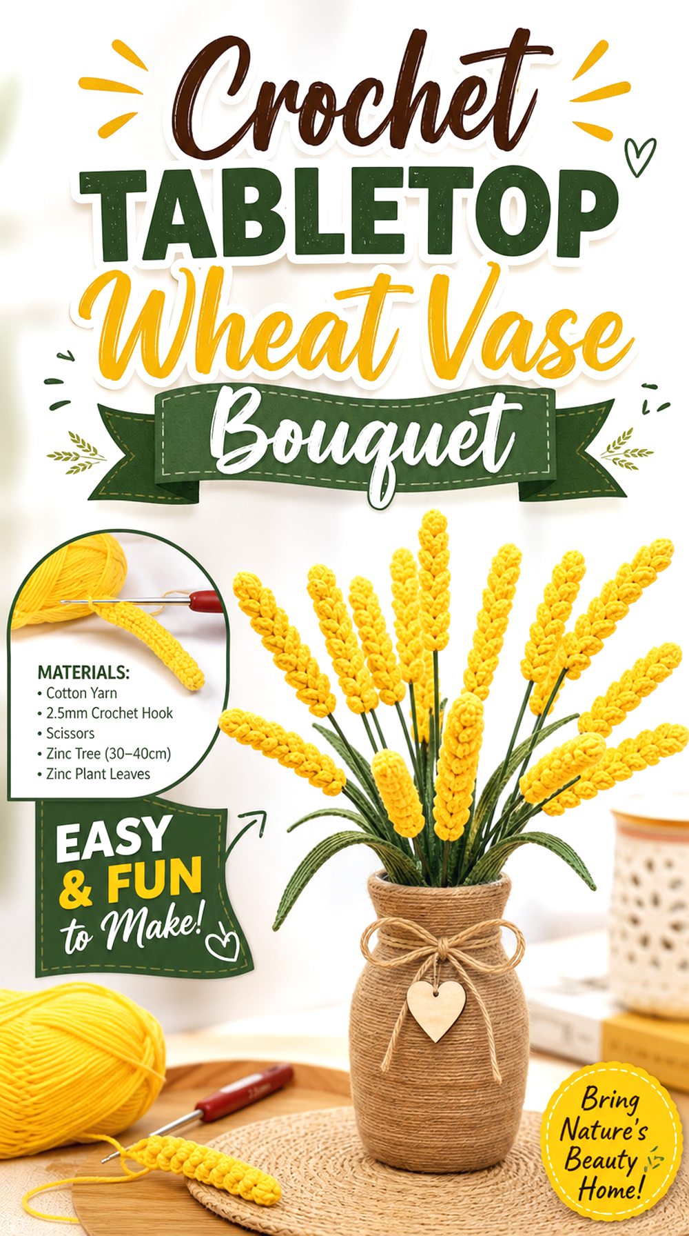 Crochet Tabletop Wheat Vase Bouquet