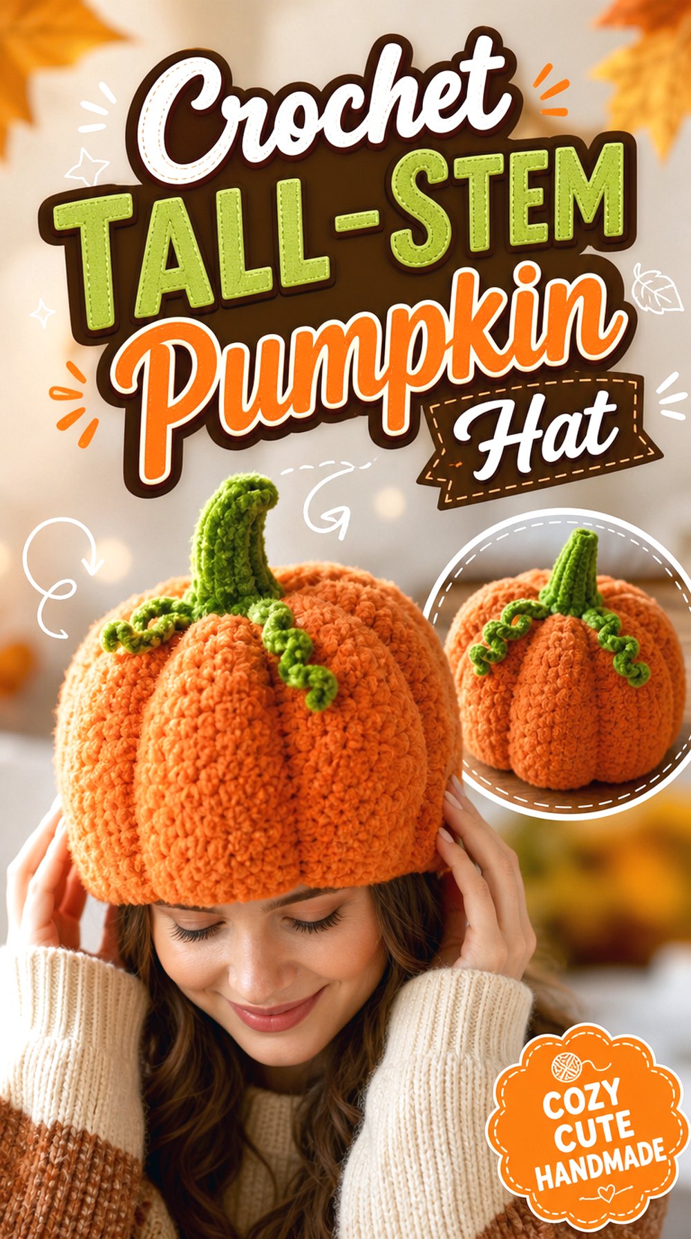 Crochet Tall Stem Pumpkin Hat