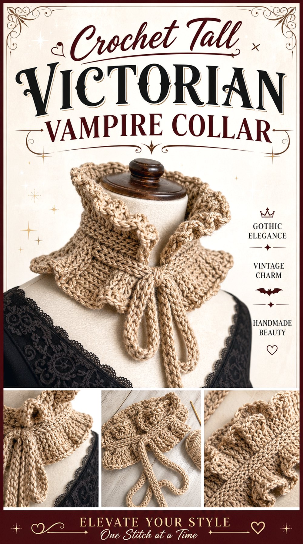 Crochet Tall Victorian Vampire Collar