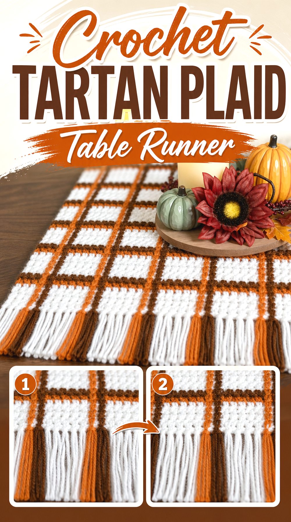 Crochet Tartan Plaid Table Runner