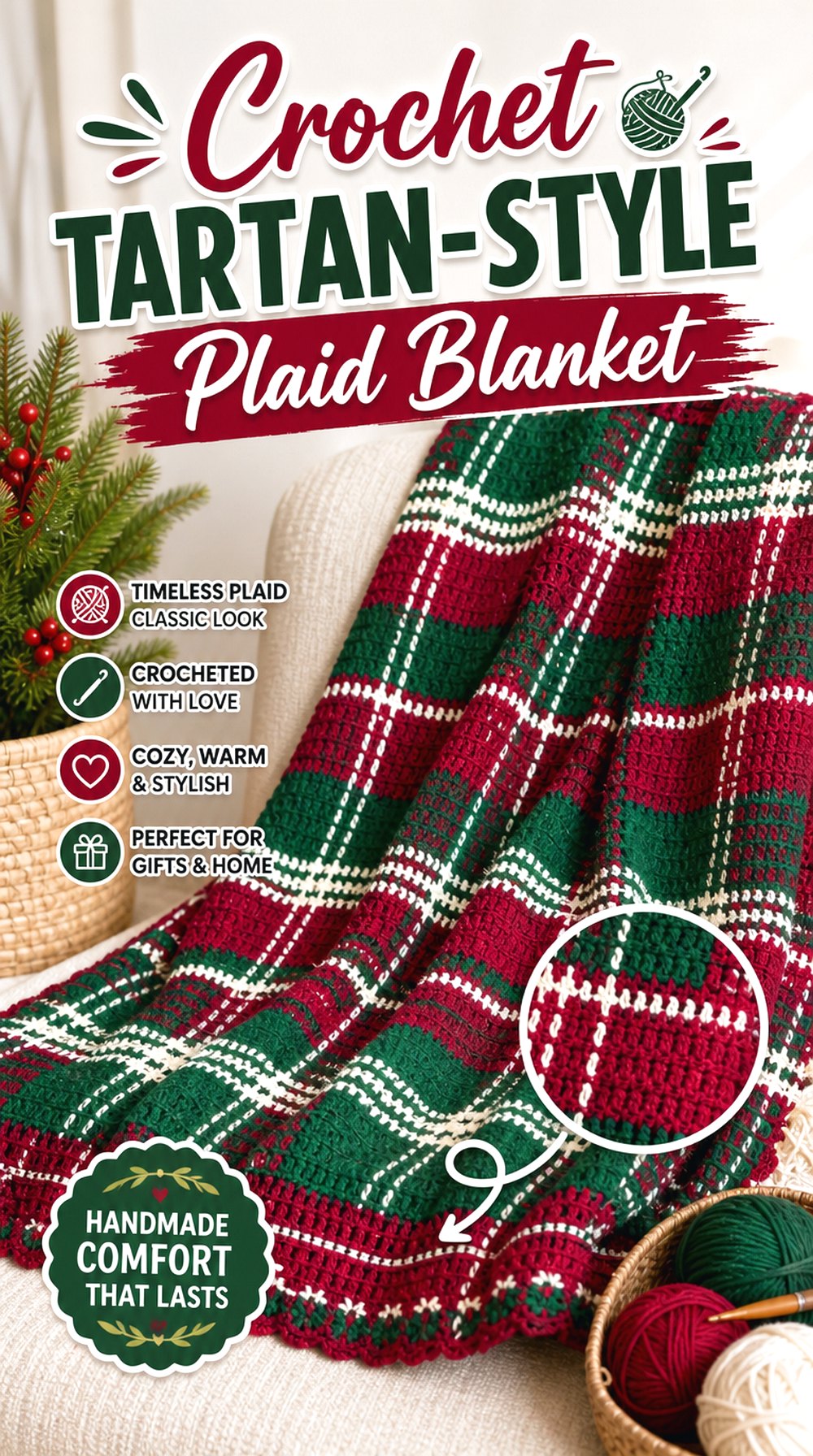 Crochet Tartan Style Plaid Blanket